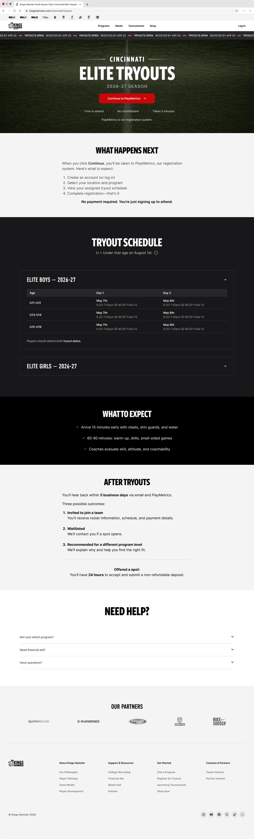 Kings Hammer tryouts page