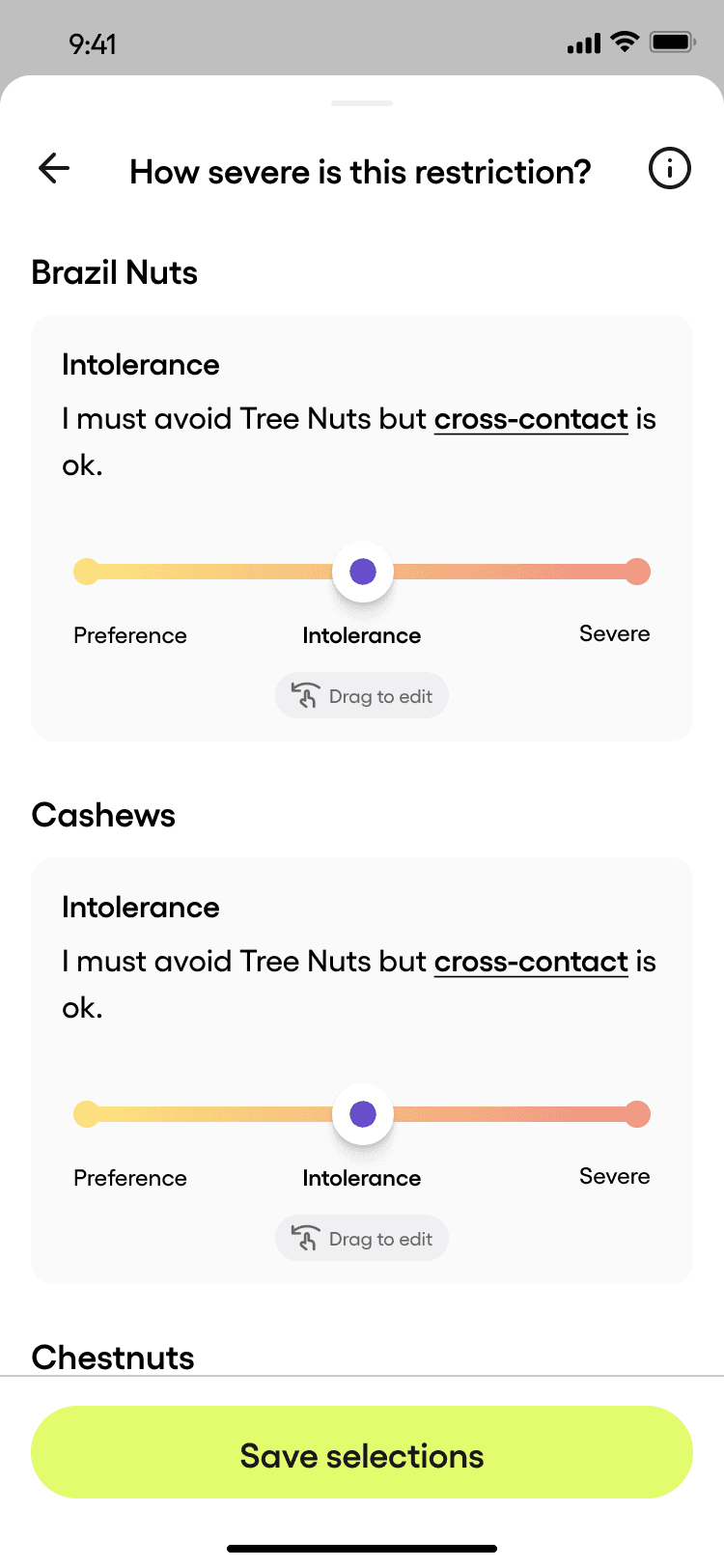 Fig severity selection screen